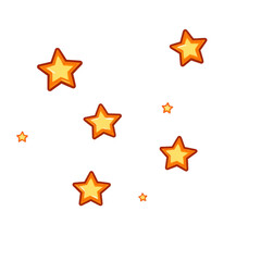 Collection of orange and yellow stars with glowing effect scattered on transparent background, creating whimsical and playful atmosphere