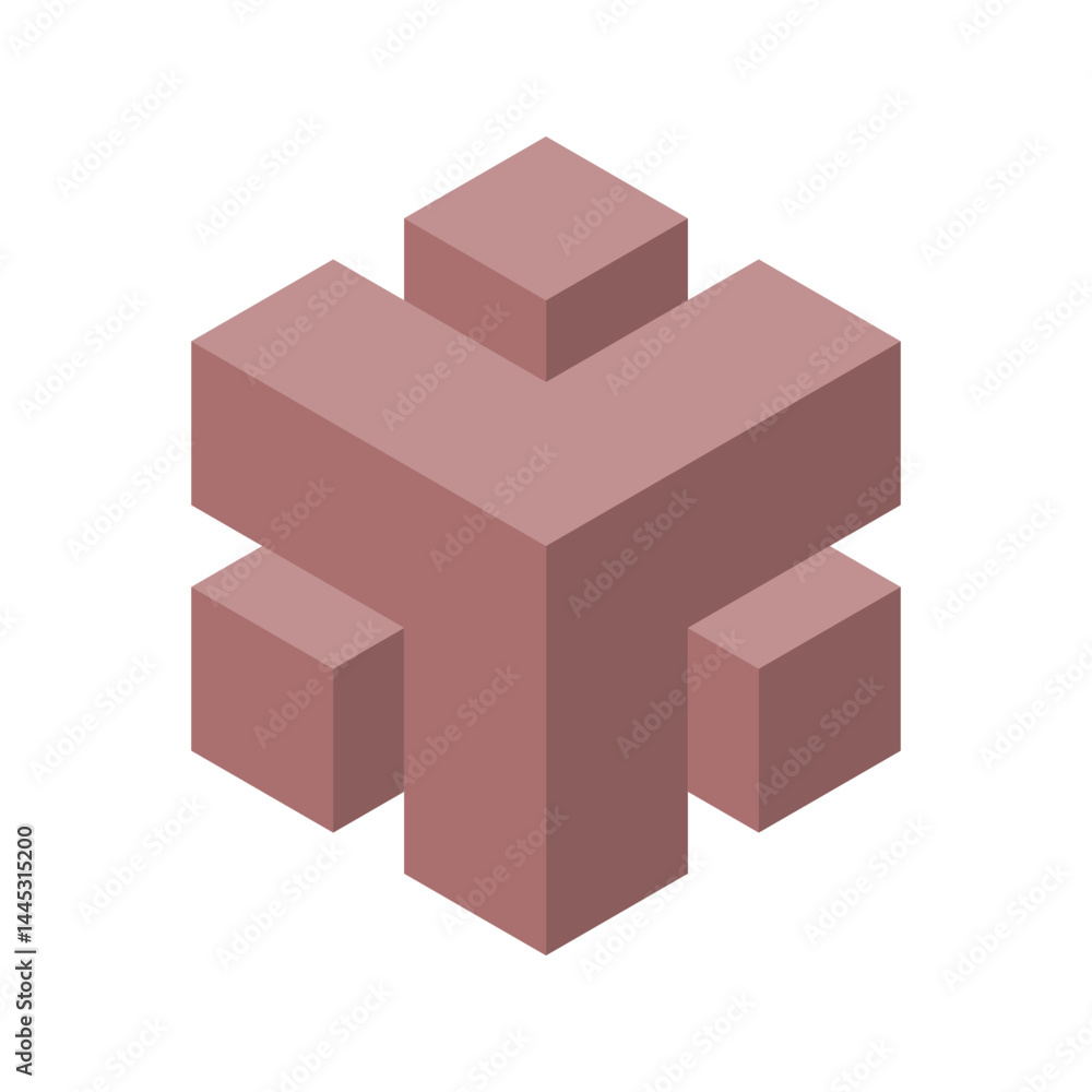 Poster abstract isometric cube composition. muted mauve color palette evokes calm and sophistication.