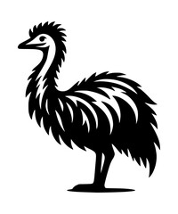Emu Bird Vector Silhouette in Black on White