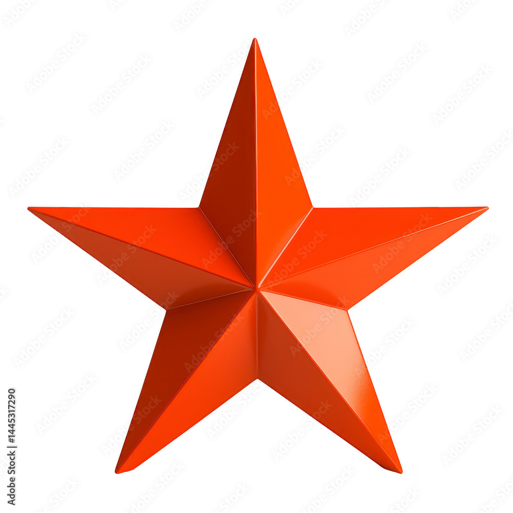 Poster vibrant orange 3d star with sharp edges and glossy finish, creating striking geometric design. star 