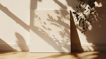 Beige Canvas Mockup with Leaf Shadows and Sunlight