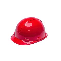 Fototapeta premium Shiny red construction helmet is isolated on transparency background, symbolizing safety and protection in construction environments. helmet vibrant color enhances visibility