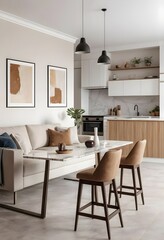 Fototapeta premium Modern Minimalist Open Plan Kitchen and Living Room Interior Design
