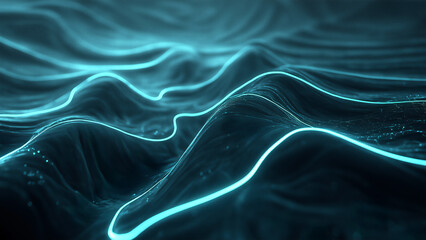 Futuristic visual effect showcasing fluid, river-like streams of bright blue glowing light against a dark background, creating an energetic aesthetic.