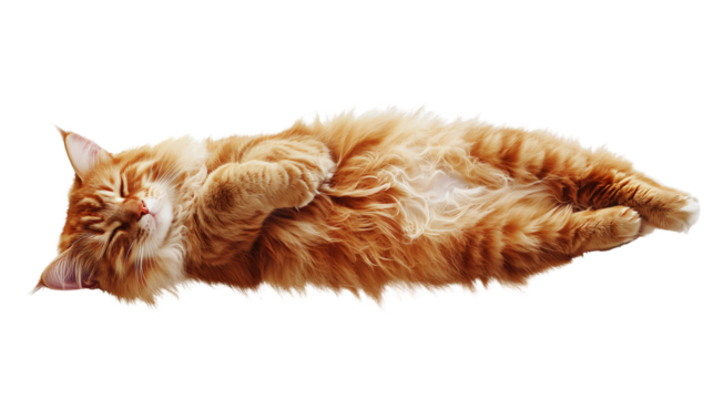 Adorable Orange Maine Coon Cat Lying Down on White Background