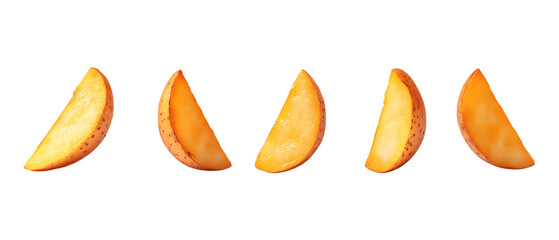 Set of Potato Wedges in Five Different Poses Against Transparent Background for Snack Branding, Fast Food Menus, or Culinary Art