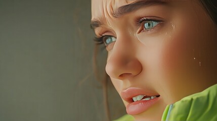 Intense Concentration: A portrait of a focused young woman, her eyes are locked on something intently, conveying concentration and contemplation. Capturing the essence of focused thought.