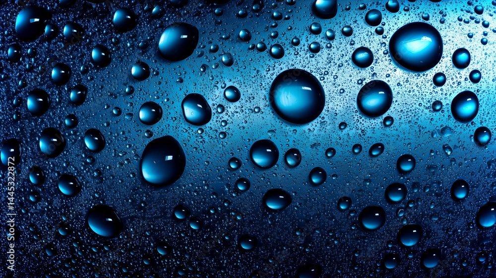 Poster captivating blue water droplets creating a textured backdrop for various designs and projects