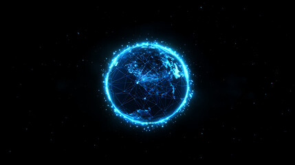planet earth in space , binary code technology , glowing sphere on black background	