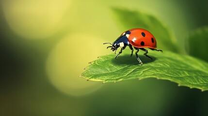 Fototapeta premium Ladybug on green leaf