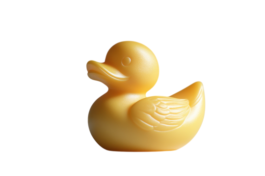 A charming yellow rubber ducky a classic bath toy sits against a neutral backdrop Soft light