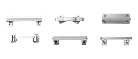 Pack of Mounting Brackets in Five Different Poses Against Transparent Background for Hardware Branding, Installation Promotion, or Mechanical Design Projects