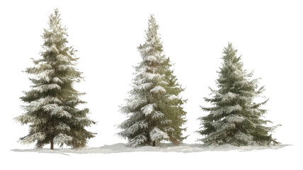 Frosted Evergreen Trees with Snow Realistic Detail Transparent Background