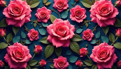 Naklejka premium Intricate repeating rose pattern, vibrant hues , vintage, pink