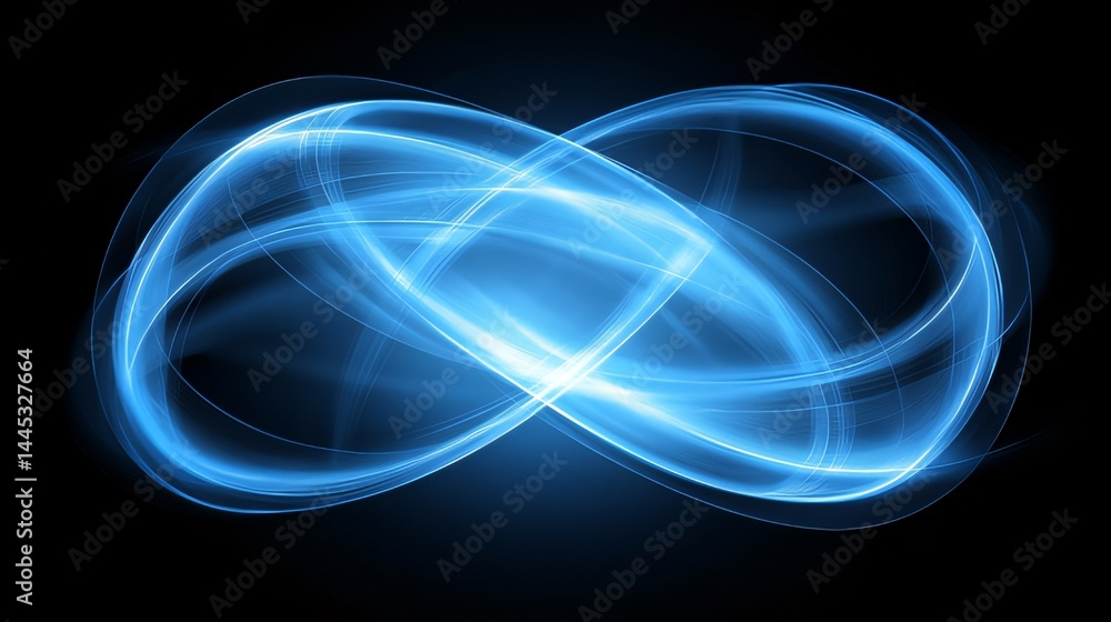 Poster futuristic wide angle view of glowing blue circular lines intersecting dynamically made with generat