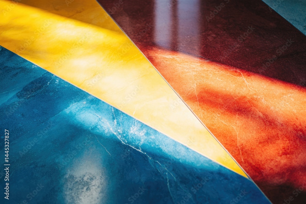 Aufkleber abstract image of colorful geometric floor tiles with sunlight creating shadows.