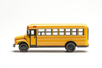 Classic yellow school bus toy model isolated on white background perfect for back to school themes