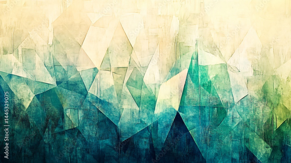 Poster minimalist composition of transparent blue and green triangles in abstract form made with generative