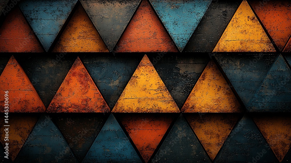 Poster geometric triangular pattern, rusted colors, abstract background