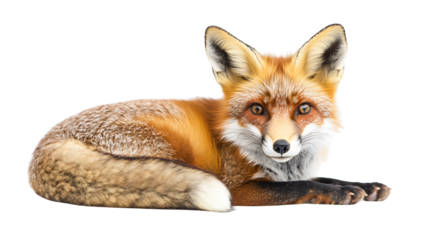 Majestic Red Fox Lying Isolated on White Background for Professional Use