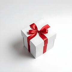 Fototapeta premium White Gift Box with Red Ribbon
