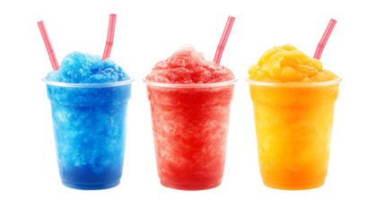 Vibrant Kool-Aid Slushies Drinks in Orange, Blue, and Red Colors