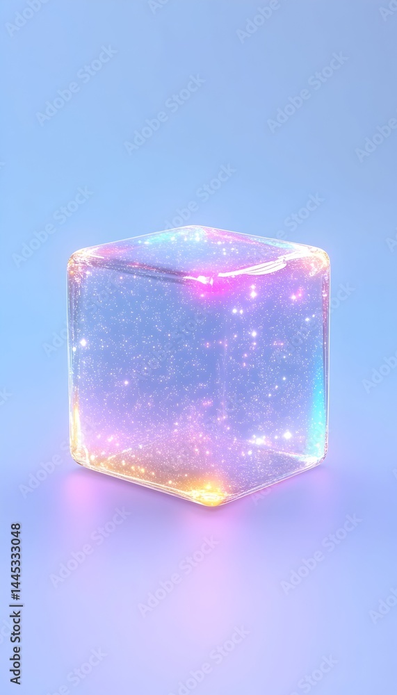 Aufkleber illuminated translucent cube with internal sparkles and pastel glow