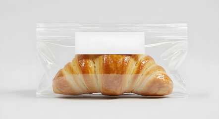 Single Croissant in Clear Packaging with Blank Label Mockup