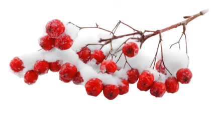 Realistic Red Winter Berries with Snow Transparent Background