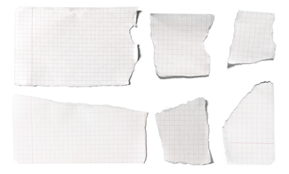 Set of notebook paper torn pieces