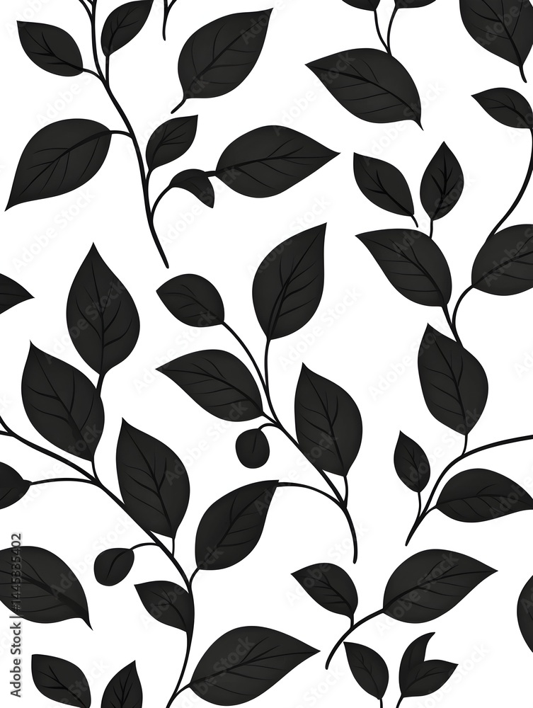 Poster monochrome leaf and branch pattern; simple, elegant, repeating design
