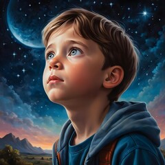 Child Gazing at the Night Sky