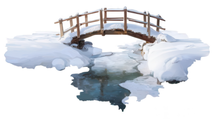 Realistic Snowy Bridge Over Frozen River Transparent Background