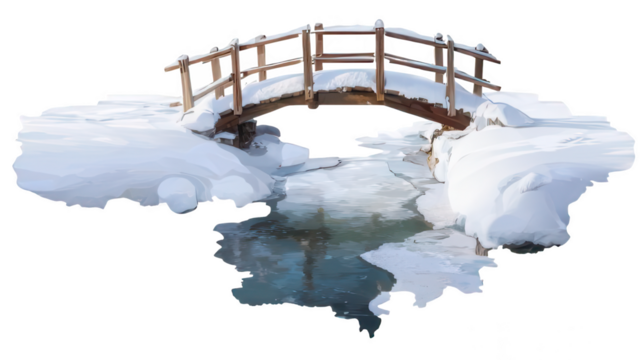 Realistic Snowy Bridge Over Frozen River Transparent Background - Powered by Adobe