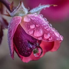 September Rose Dew Macro raindrop on a crimson rose shallow depth of field romantic elegance Image