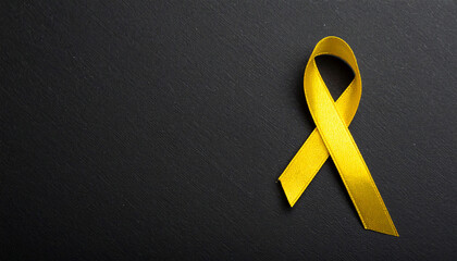 Yellow awareness ribbon on black. Symbol of support. For troops military, suicide prevention.