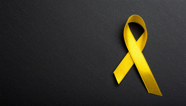 Yellow awareness ribbon on black. Symbol of support. For troops military, suicide prevention.