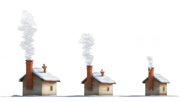 Realistic Snowy Rooftops with Chimney Smoke Transparent Background