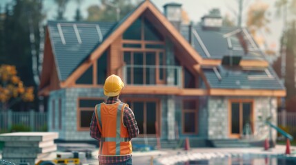 inspector or engineer is inspecting construction and quality assurance new house. Engineers or architects or contactor work to build the house before handing