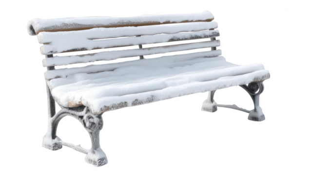 Snow-Covered Park Bench in Winter Scene Transparent Background - Powered by Adobe