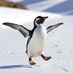 Naklejka premium Happy Penguin Jumping in the Snow