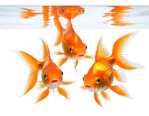 Fototapeta premium Three Goldfish Swimming Underwater