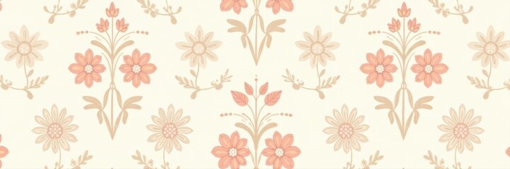 Subtle beige & white floral geometric seamless pattern Minimalist vector design , simple, fabric, photo