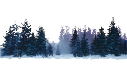 Snowy Winter Forest at Twilight with Twilight Glow Transparent Background