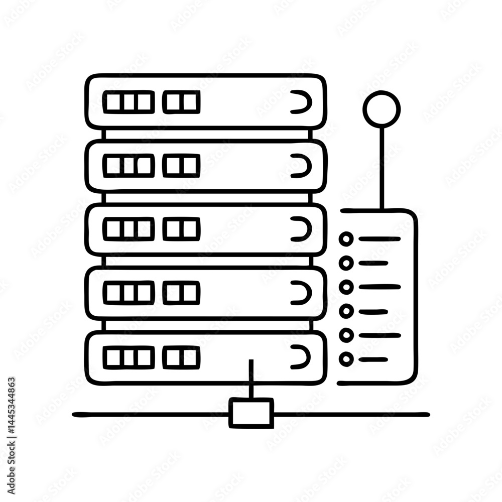 Poster data center icon, data center line art - simple line art of data center, perfect for data center log