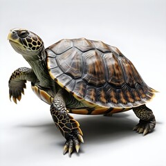 Striped-necked Turtle on White Background