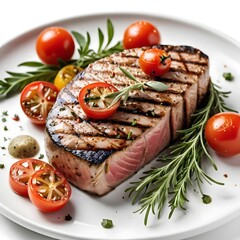 Grilled Tuna Steak with Cherry Tomatoes and Rosemary