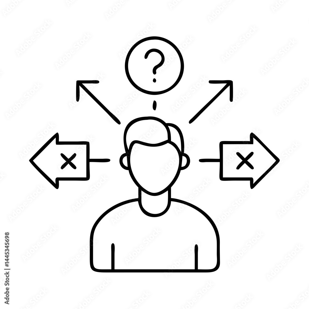 Poster decision making icon, decision making line art - simple line art of decision making, perfect for dec