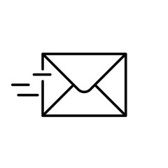 Fast mail delivery icon. A simple black-and-white line icon of an envelope with motion lines, symbolizing fast or instant mail delivery, messaging, or email. Vector illustration.