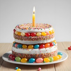 Delicious Two-Layered Birthday Cake with Colorful Jelly Beans and Sprinkles